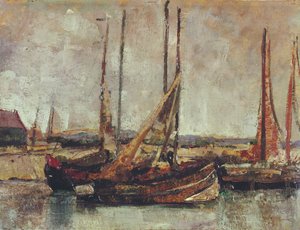 Rybářské lodě (olej na kartě na palubě) od James Ensor