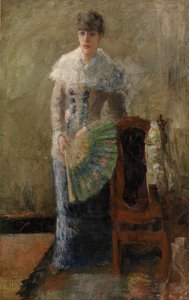 Dáma s ventilátorem (olej na plátně, upevněno na panelu) od James Ensor