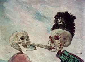Kostlivci bojující o sledě (olej na panelu) od James Ensor