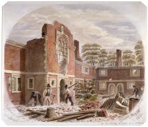 Muži demolující nemocnici svatého Petra, Southwark, Londýn, 1851