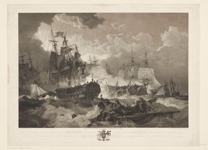 Struska bij Kamperduin, 1797 Vítězství, které nad nizozemskou flotilou získala britská eskadra Severního moře pod velením admirála Duncana v akci 11. října 1797 (název na předmětu)