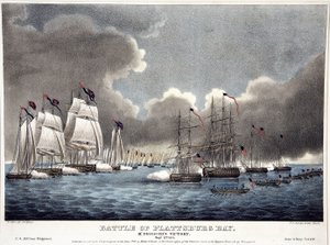 Battle of the Plattsburg Bay: McDonough’s Victory, pub. 1840 (ručně kolorovaná rytina)