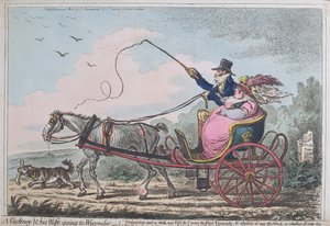 A Cockney and his Wife going to Wycombe, vydané Hannah Humphrey v roce 1805 (ručně kolorovaný lept s akvatintou)