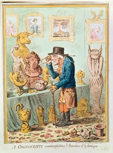 A Cognocenti Contemplating Ye Beauties of Ye Antique, vydal Hannah Humphrey, 1801 (ručně kolorovaný lept)