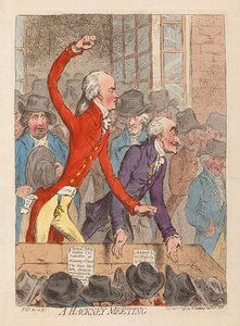 Setkání v Hackney, pub. 1796 (ručně kolorovaná rytina) od James Gillray