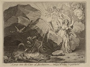 Nahlédnutí do jeskyně jakobinismu aneb Magna est Veritas et praevalebit, 1798 (lept na papíře) od James Gillray