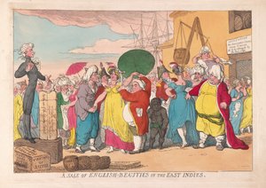 Prodej anglických krásek ve Východní Indii, pub. 1786 (ručně kolorovaná rytina)
