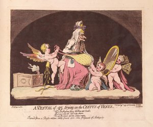 Vestálka z roku -93, která se pokouší o Venušin Cestus, pub. 1793 (ručně kolorovaná rytina) od James Gillray