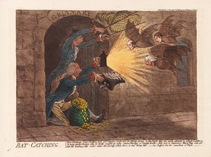 Chytání netopýrů, hospoda. 1803 (ručně kolorovaná rytina)