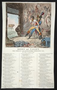 Boney and Talley, Den zúčtování korsických jatečných řezníků – žádný čtvrtletní den!, pb. 1803 (ručně kolorovaná rytina)