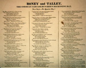 Boney and Talley, The Corsican Carcase - Butchers Reckoning Day, publikovala Hannah Humphrey, 1803 (text balady doprovázející 253713) od James Gillray