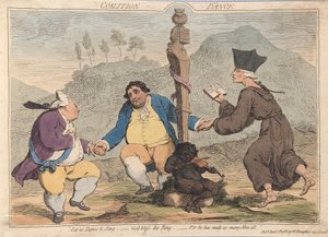 Koaliční tanec, hospoda. 1785 (ručně kolorovaná rytina) od James Gillray