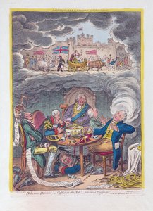 Delicious Dreams: Vzdušné zámky! - Slavné vyhlídky!, hospoda. 1808 (ručně kolorovaná rytina)