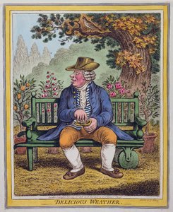 Delicious Weather, vydané Hannah Humphrey v roce 1808 (ručně kolorovaný lept)