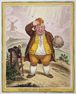 Dreadful-Hot Weather, vydané Hannah Humphrey v roce 1808 (ručně kolorovaný lept)
