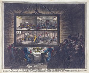 Výstava Demokratická transparentnost s jejím vlivem na vlastenecké city, pub. 1799 (ručně kolorovaná rytina)