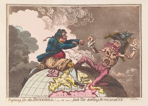Boj o Dunghill aneb Jack Tar usazující se Buonaparte, hospoda. 1798 (ručně kolorovaná rytina)