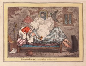 Německý luxus nebo Repos a LAllemande, hospoda. 1800 (ručně kolorovaná rytina)