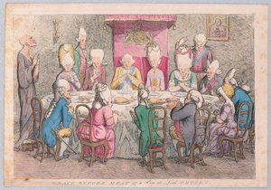 Grace before Meat or a Peep at Lord Peters, pub. 1779 (ručně kolorovaná rytina)