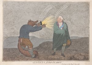 Guy-Vaux a Jidáš Iškariotský, vyd. 1782 (ručně kolorovaná rytina) od James Gillray