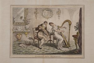 Harmony before Matrimony, vydala Hannah Humphrey, 1805 (ručně kolorovaný lept)