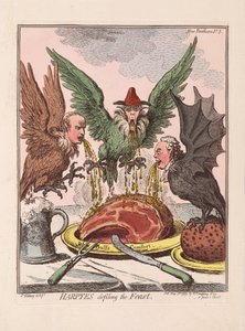 Harpyje znesvěcující svátek, hospoda. 1799 (ručně kolorovaná rytina)