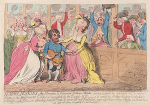 Harry Jenkins, The Masculine & Feminine Bellows Mender, hospoda. 1788 (ručně kolorovaná rytina)