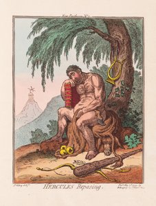 Hercules Reposing, hospoda. 1799 (ručně kolorovaná rytina) od James Gillray