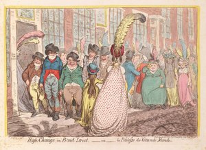 Vysoká změna v Bond Street aneb Zdvořilost velkého světa, hospoda. 1796 (ručně kolorovaná rytina)