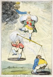Jack a Both Sides, vydal William Humphrey v roce 1783 (ručně kolorovaný lept) od James Gillray