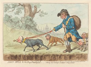 John Bull a jeho pes Faithful; – „Mezi nevěrnými se najde jen věrný“ od James Gillray