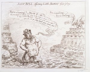 John Bull nabízející Little Boney fair play, kterou vydala Hannah Humphrey v roce 1803