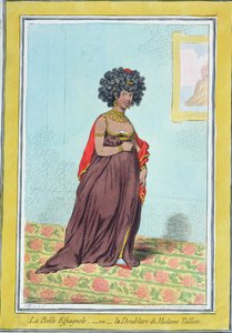 La Belle Espagnole, nebo La Doublure de Madame Tallien (1773-1835) vydané Hannah Humphrey v roce 1796 (ručně kolorovaný lept)