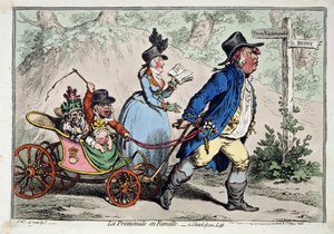 ""The Family Walk"" Karikaturní portrét anglické buržoazní rodiny. Kresba a akvarel James Gillray (1757-1815) 1797 Puškinovo muzeum, Moskva od James Gillray