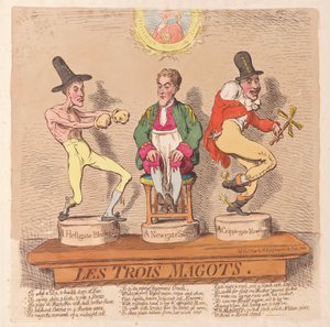 Les Trois Magots, hospoda. 1791 (ručně kolorovaná rytina) od James Gillray