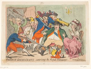 Ludvík XVI. a Marie Antoinetta chyceni při letu, 1791 Francouzští demokraté překvapující Royal Runaways od James Gillray