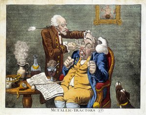 Muž dostává tlačítka odstraněna z obličeje od James Gillray