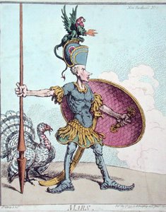 Mars, publikoval Hannah Humphrey v „New Pantheon“ 1799 (ručně kolorovaný lept) od James Gillray