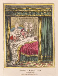 Matins and D-wn-ng College, Cambridge, pub. 1810 (ručně kolorovaná rytina) od James Gillray
