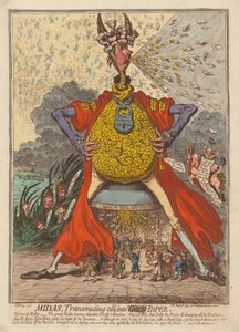 Midas, přeměna všeho na papír od James Gillray