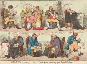 Nelsonovo vítězství: – aneb – Dobrá zpráva, která působí na loajální city od James Gillray