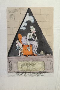 Trpělivost na pomníku, vydala Hannah Humphrey v roce 1791 (ručně kolorovaný lept)