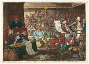 Vlastenecká regenerace, -viz. - Reformovaný parlament a la Françoise... od James Gillray