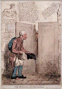 Lítost nad smutkem ubohého starce, vydala Hannah Humphrey v roce 1796 (ručně kolorovaný lept) od James Gillray