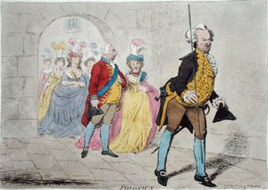 Polonius, vydané Hannah Humphrey v roce 1795 (ručně kolorovaný lept) od James Gillray