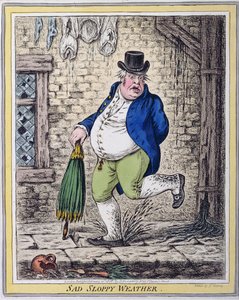 Sad Sloppy Weather, vydané Hannah Humphrey v roce 1808 (ručně kolorovaný lept)