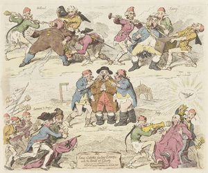 Sans-culottes krmí Evropu chlebem svobody, 1793 Sans-culottes, krmení Evropy chlebem svobody (název na předmětu) od James Gillray
