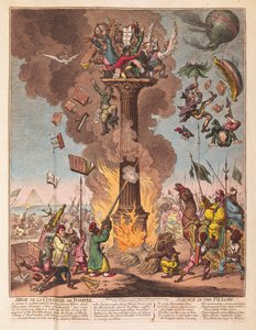 Siege de la Colonne de Pompee, Věda na pranýři, hospoda. 1799 (ručně kolorovaná rytina)