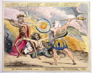 Sin, Death, and the Devil, publikovala Hannah Humphrey v roce 1792 (ručně kolorovaný lept)
