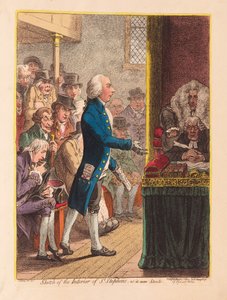 Náčrt interiéru St Stephens, jak to nyní stojí, hospoda. 1802 (ručně kolorovaná rytina)